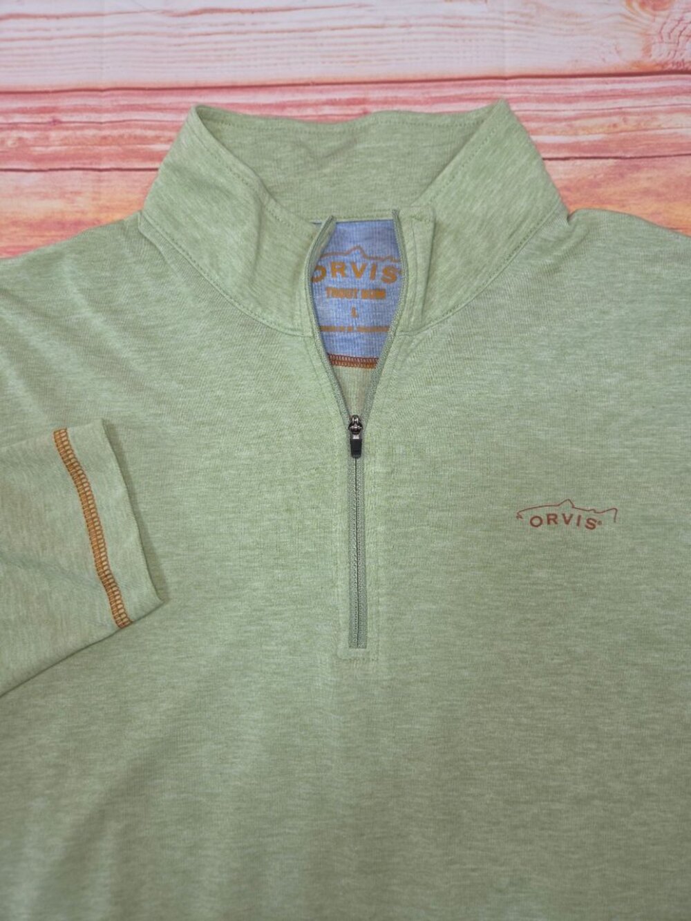 Orvis Trout Bum Green Quarter-Zip Pullover Shirt Size Large Lightweight